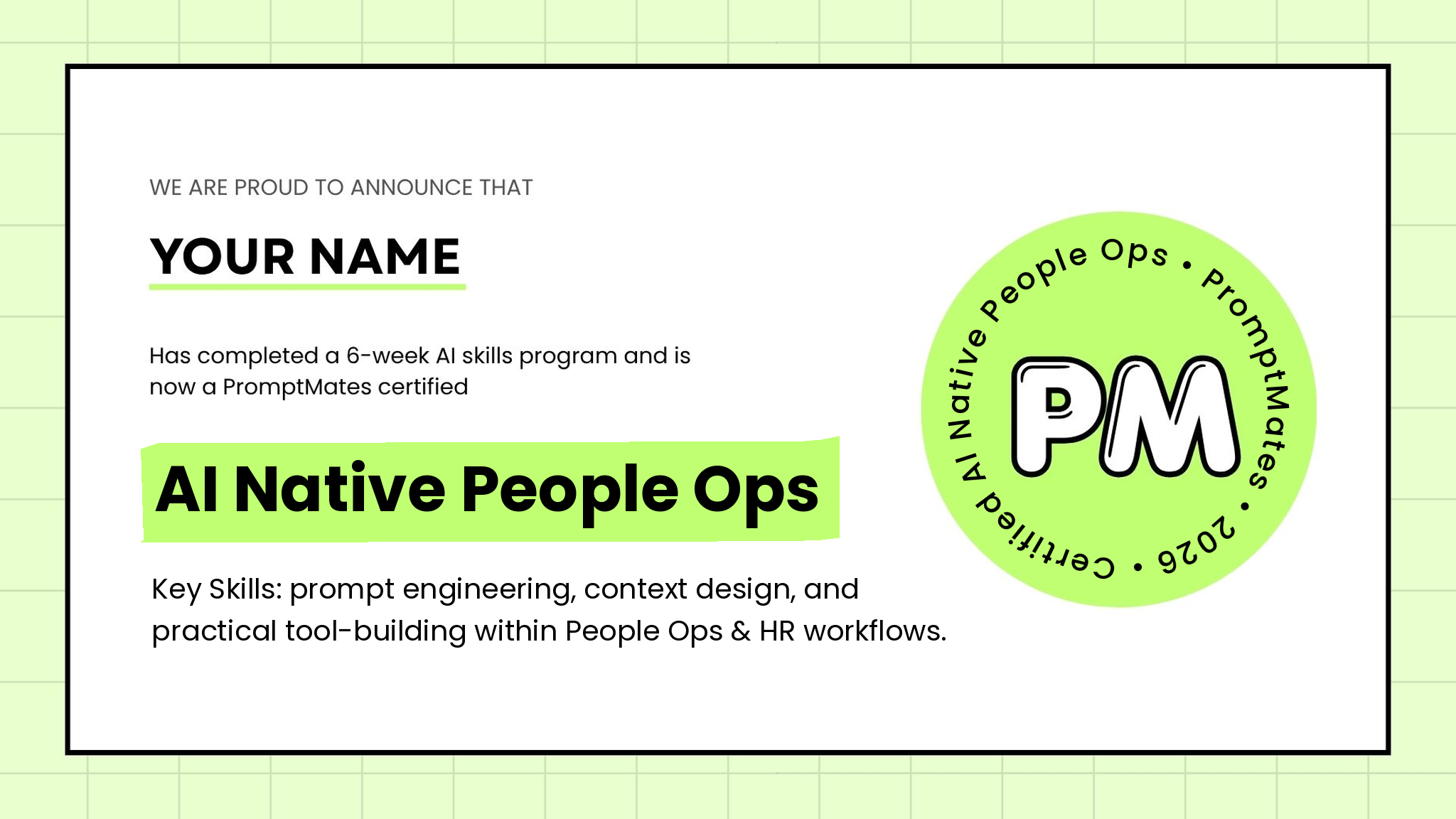 Sample PromptMates AI Native People Ops certificate